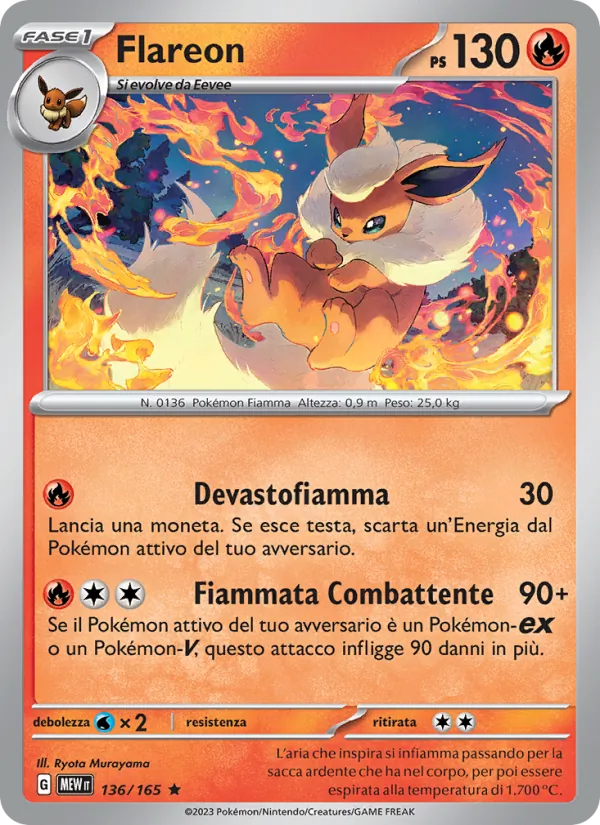 Carta Flareon dell'espansione 151, numero 136/165