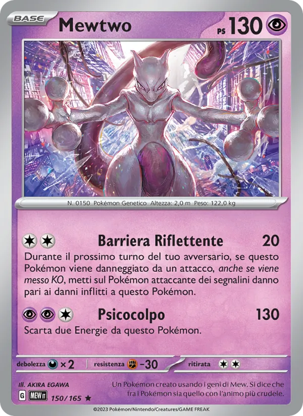 Carta Mewtwo dell'espansione 151, numero 150/165