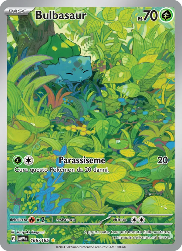 Carta Bulbasaur dell'espansione 151, numero 166/165