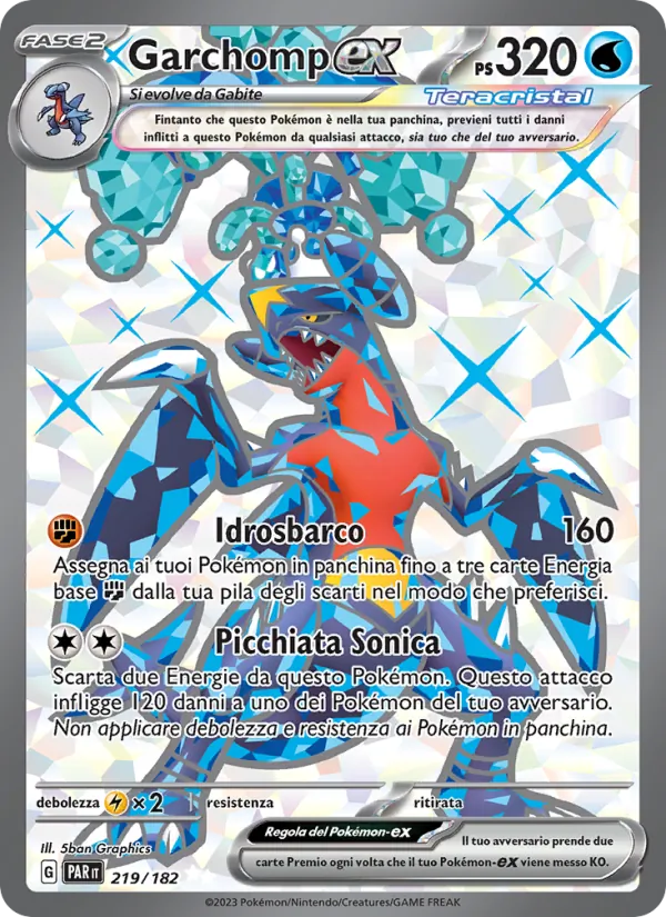 Carta Garchomp-ex dell'espansione Paradosso Temporale, numero 219/182