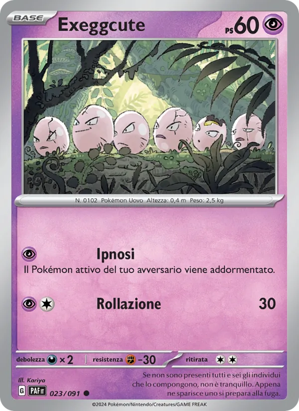 Carta Exeggcute dell'espansione Destino di Paldea, numero 023/91