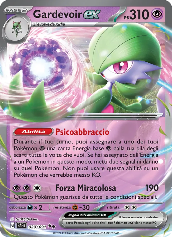 Carta Gardevoir-ex dell'espansione Destino di Paldea, numero 029/91