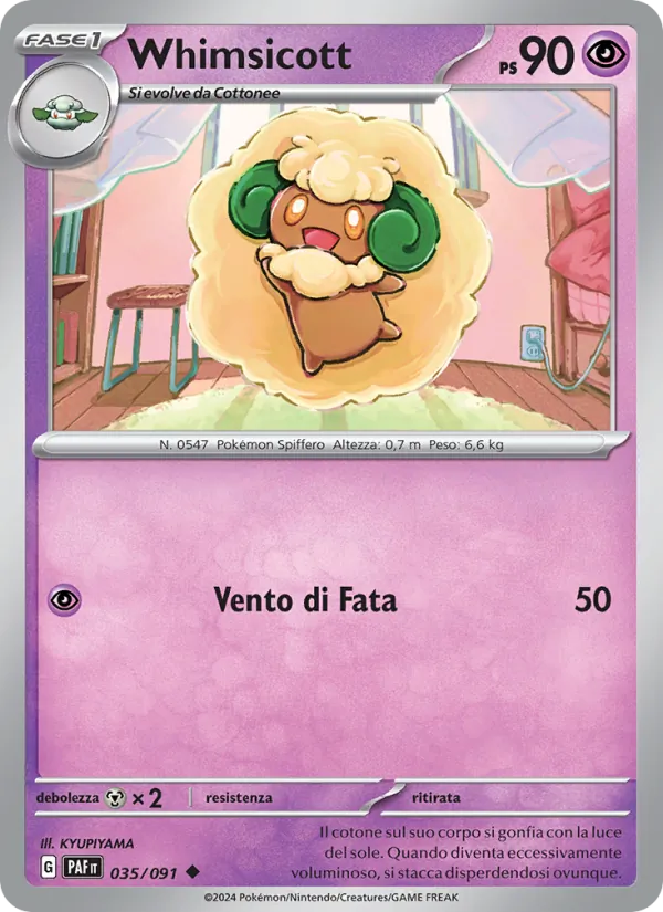 Carta Whimsicott dell'espansione Destino di Paldea, numero 035/91