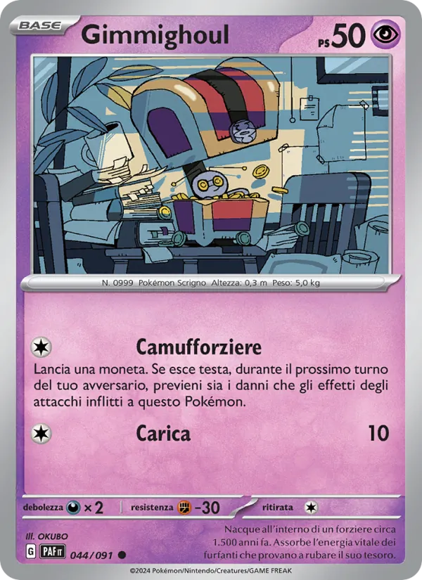 Carta Gimmighoul dell'espansione Destino di Paldea, numero 044/91