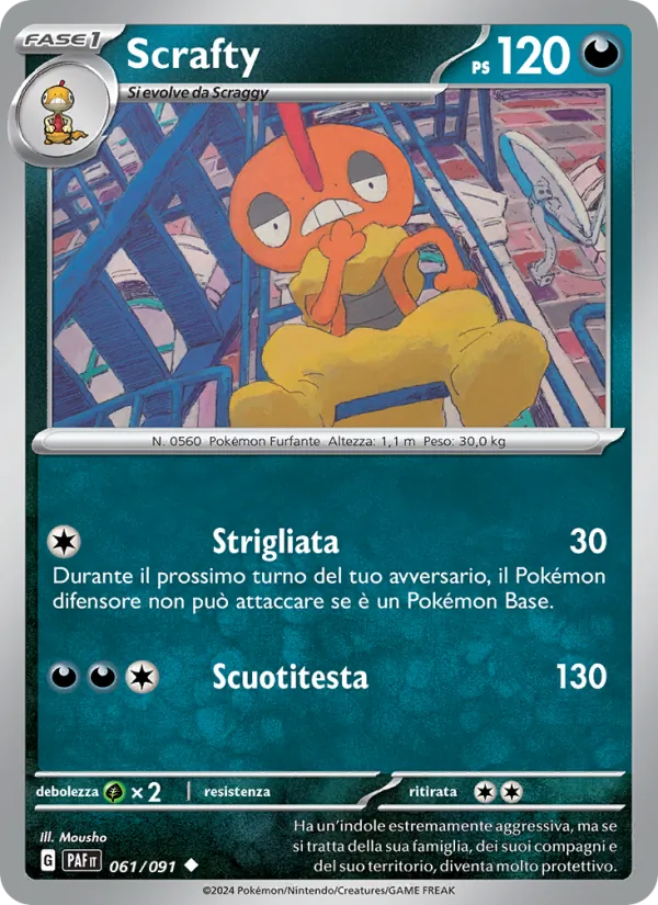 Carta Scrafty dell'espansione Destino di Paldea, numero 061/91