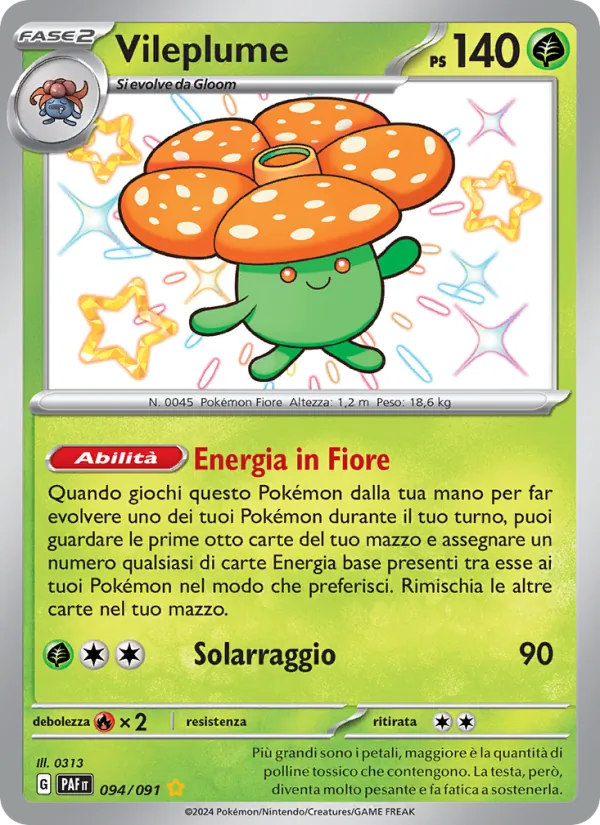 Carta Vileplume dell'espansione Destino di Paldea, numero 094/91