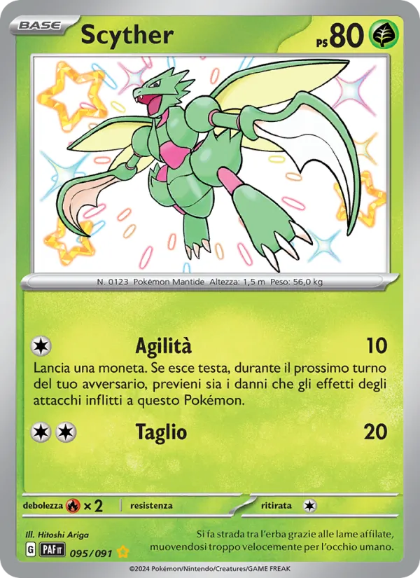 Carta Scyther dell'espansione Destino di Paldea, numero 095/91