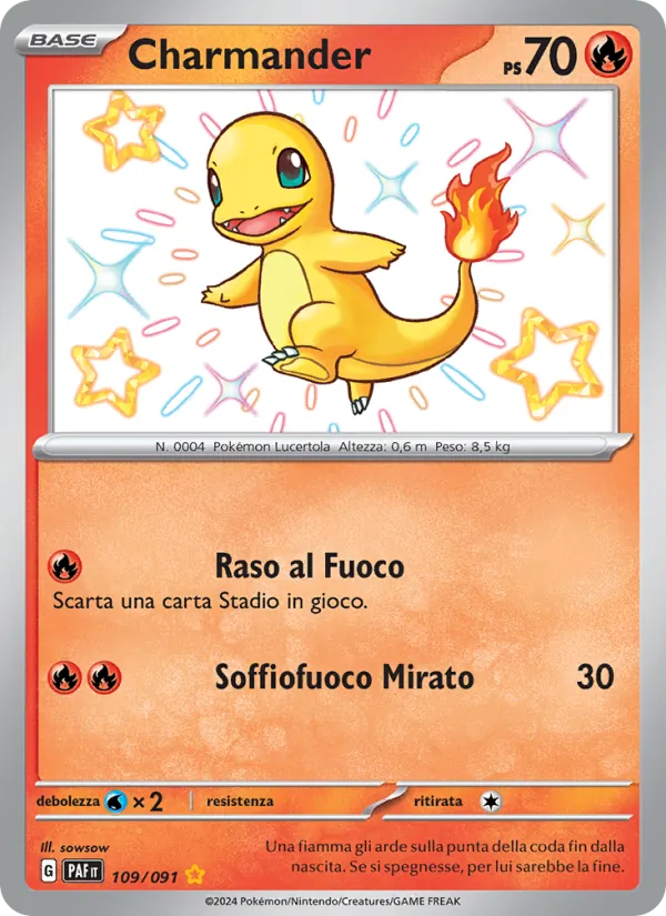 Carta Charmander dell'espansione Destino di Paldea, numero 109/91