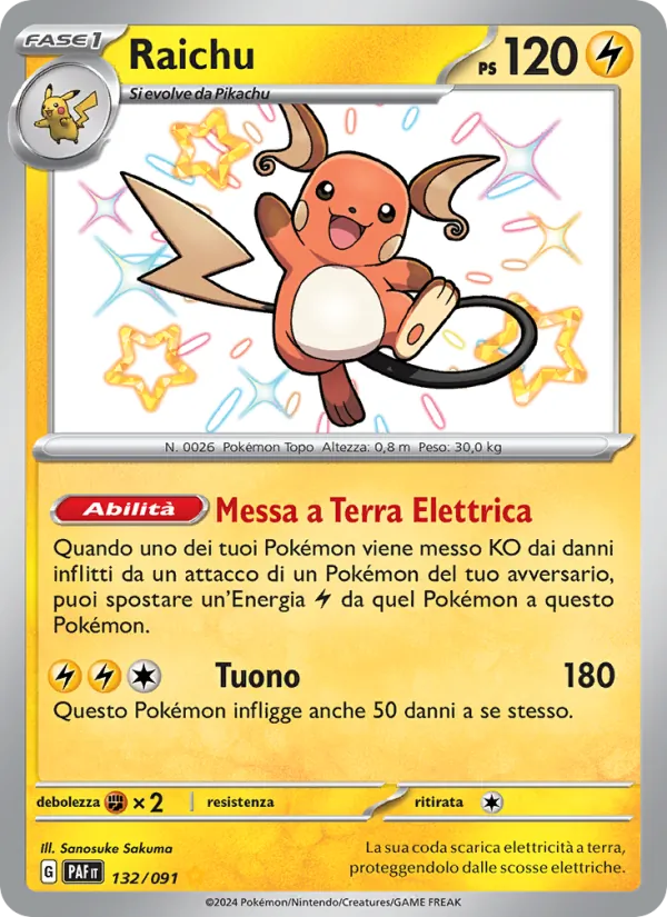 Carta Raichu dell'espansione Destino di Paldea, numero 132/91