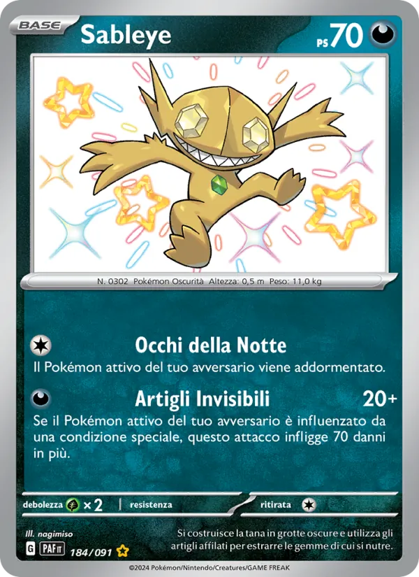 Carta Sableye dell'espansione Destino di Paldea, numero 184/91
