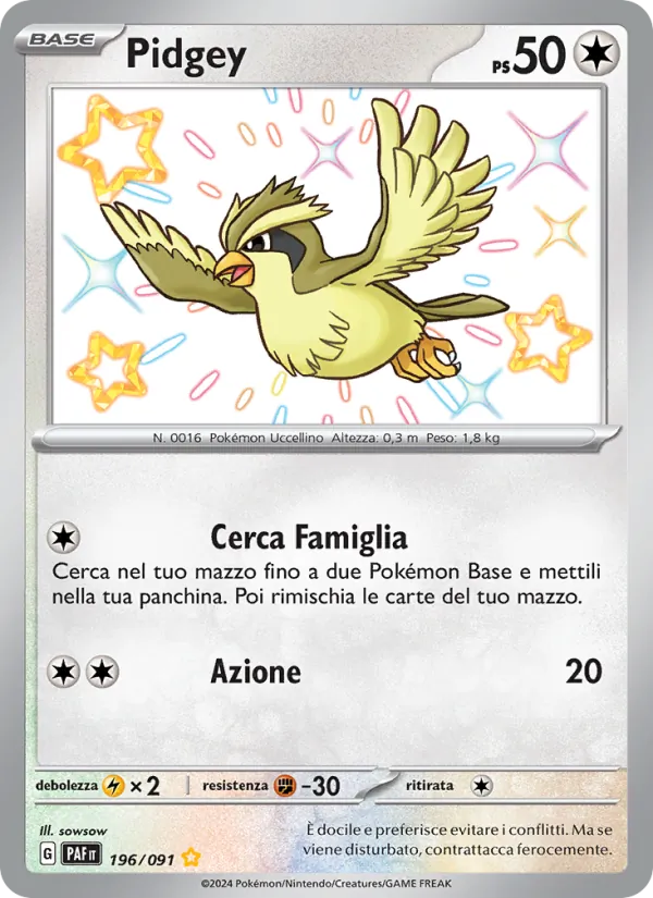 Carta Pidgey dell'espansione Destino di Paldea, numero 196/91