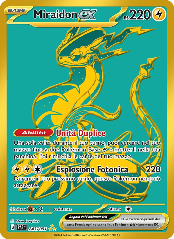 Carta Miraidon-ex dell'espansione Destino di Paldea, numero 243/91