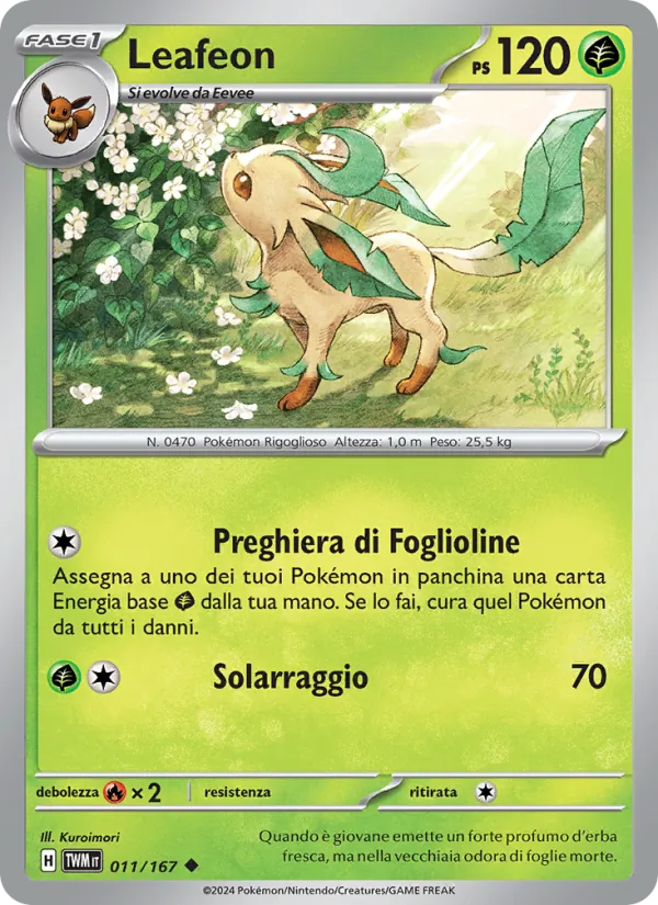 Carta Leafeon dell'espansione Crepuscolo Mascherato, numero 011/167