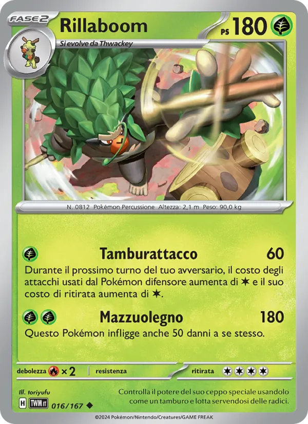 Carta Rillaboom dell'espansione Crepuscolo Mascherato, numero 016/167