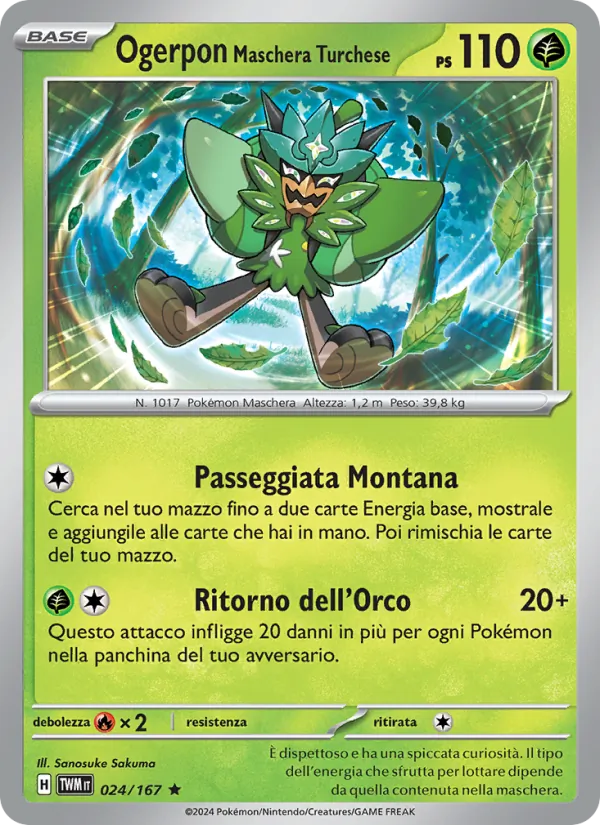 Carta Ogerpon Maschera Turchese dell'espansione Crepuscolo Mascherato, numero 024/167