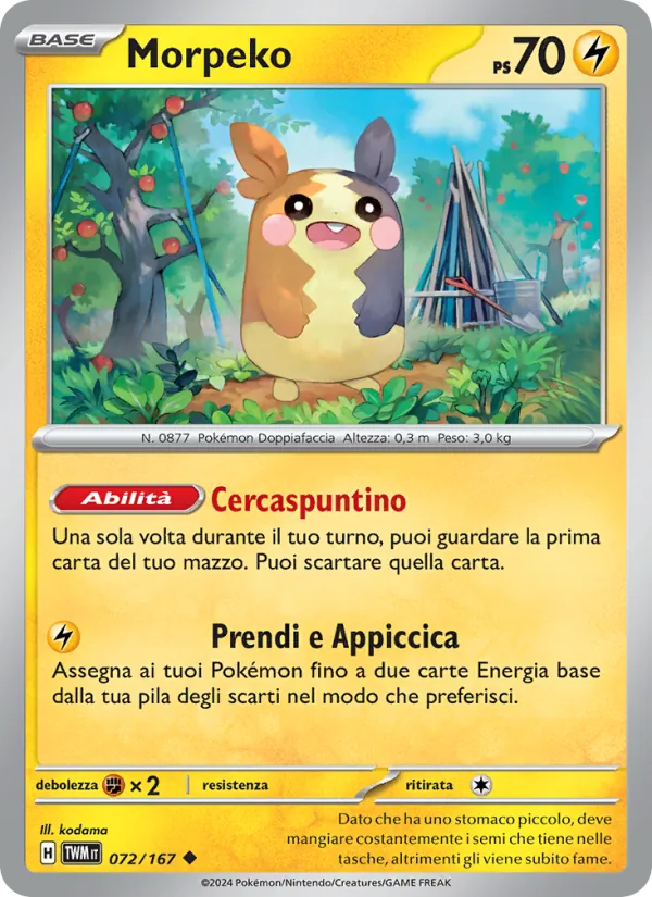Carta Morpeko dell'espansione Crepuscolo Mascherato, numero 072/167