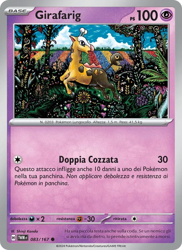 Carta Girafarig dell'espansione Crepuscolo Mascherato, numero 083/167
