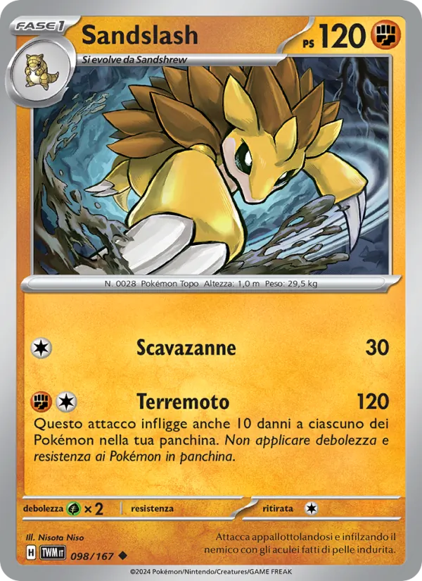 Carta Sandslash dell'espansione Crepuscolo Mascherato, numero 098/167