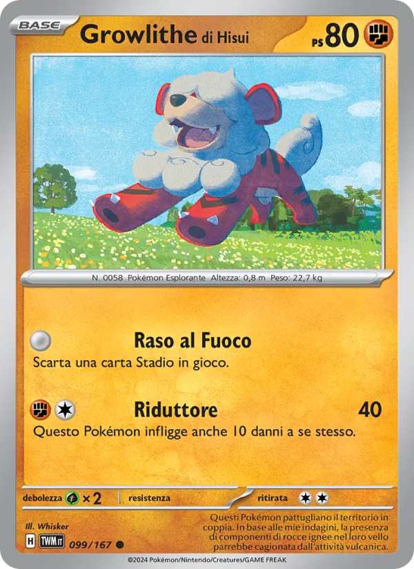Carta Growlithe di Hisui dell'espansione Crepuscolo Mascherato, numero 099/167