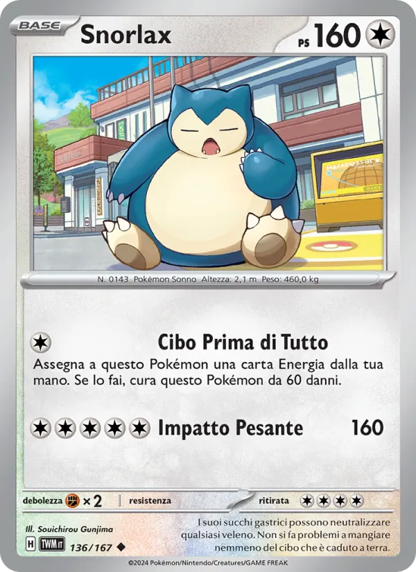 Carta Snorlax dell'espansione Crepuscolo Mascherato, numero 136/167
