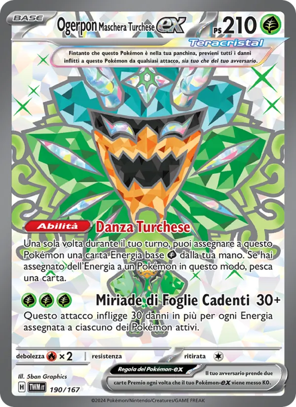 Carta Ogerpon Maschera Turchese-ex dell'espansione Crepuscolo Mascherato, numero 190/167