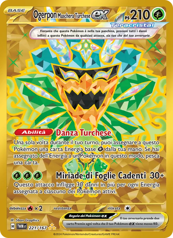 Carta Ogerpon Maschera Turchese-ex dell'espansione Crepuscolo Mascherato, numero 221/167