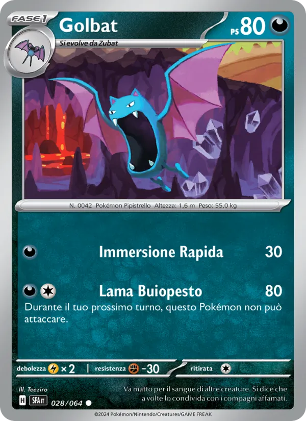 Carta Golbat dell'espansione Segreto Fiabesco, numero 028/64
