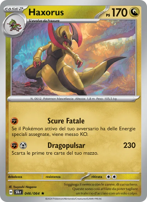 Carta Haxorus dell'espansione Segreto Fiabesco, numero 046/64