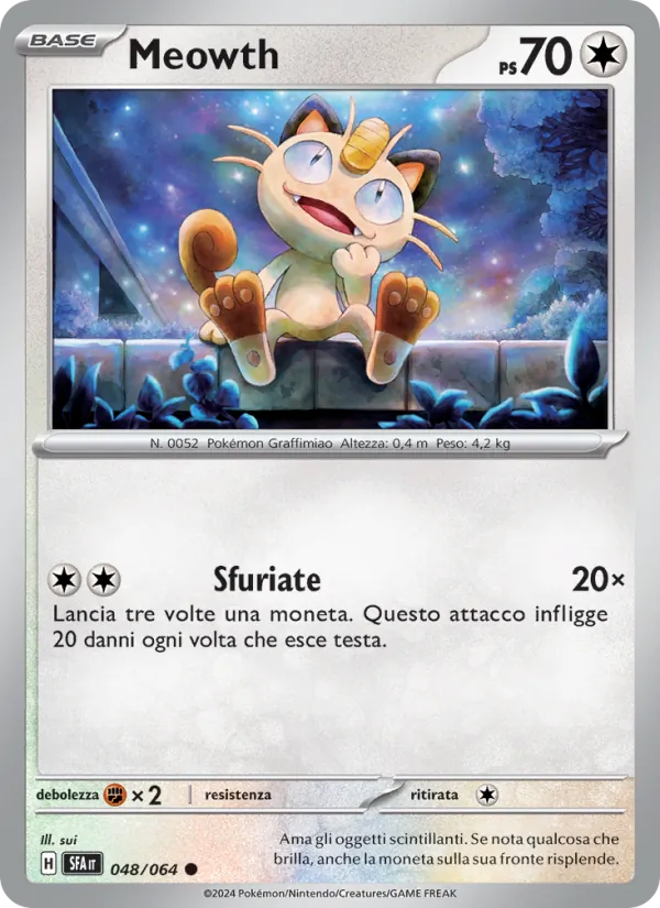 Carta Meowth dell'espansione Segreto Fiabesco, numero 048/64