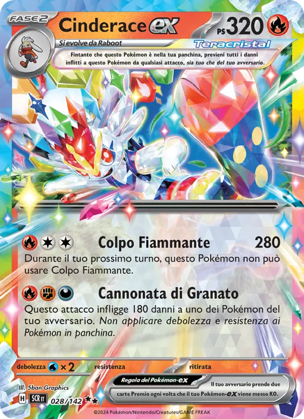 Carta Cinderace-ex dell'espansione Corona Astrale, numero 028/142
