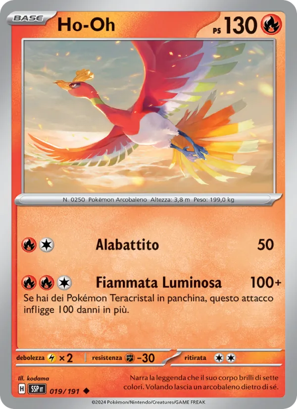 Carta Ho-Oh dell'espansione Scintille Folgoranti, numero 019/191