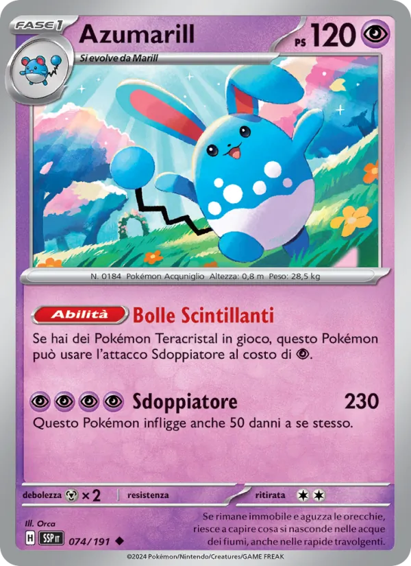 Carta Azumarill dell'espansione Scintille Folgoranti, numero 074/191