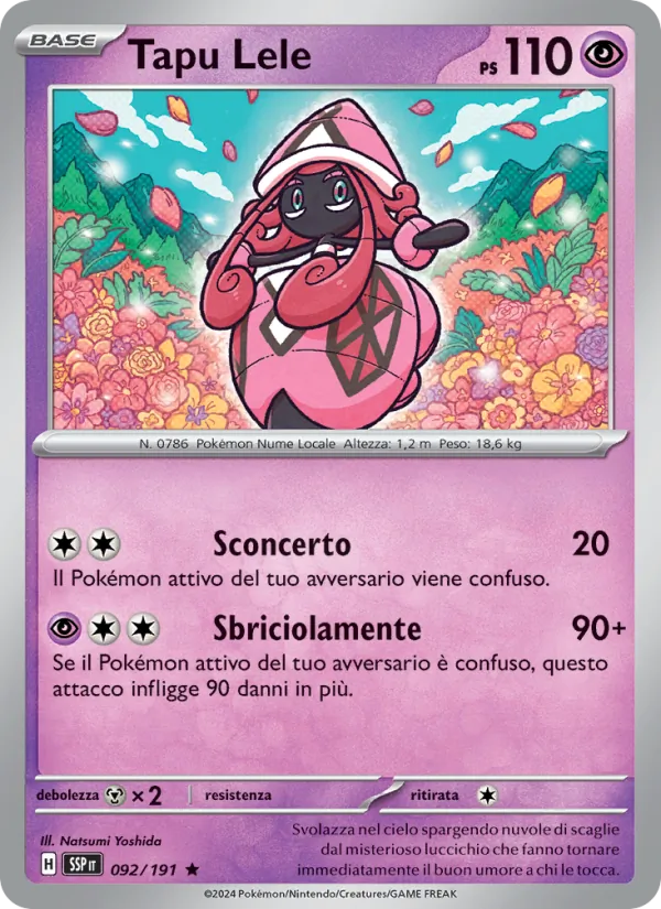 Carta Tapu Lele dell'espansione Scintille Folgoranti, numero 092/191
