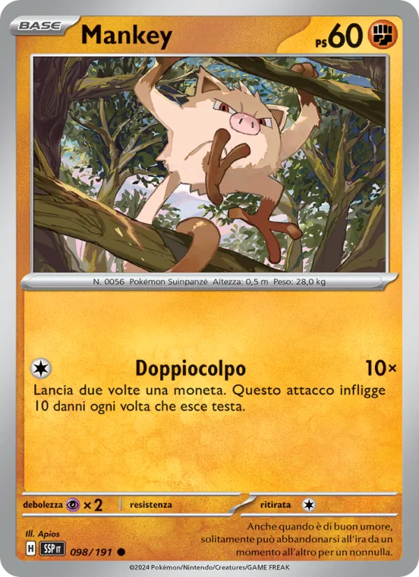 Carta Mankey dell'espansione Scintille Folgoranti, numero 098/191