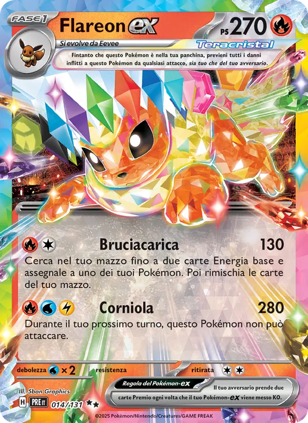 Carta Flareon-ex dell'espansione Evoluzioni Prismatiche, numero 014/131