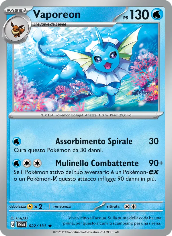 Carta Vaporeon dell'espansione Evoluzioni Prismatiche, numero 022/131