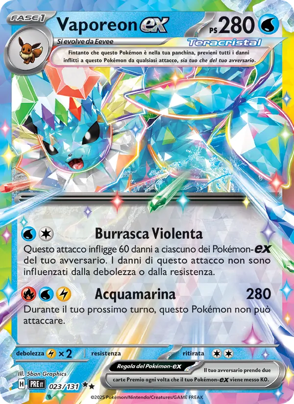 Carta Vaporeon-ex dell'espansione Evoluzioni Prismatiche, numero 023/131