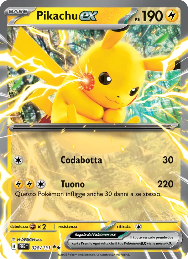 Carta Pikachu-ex dell'espansione Evoluzioni Prismatiche, numero 028/131