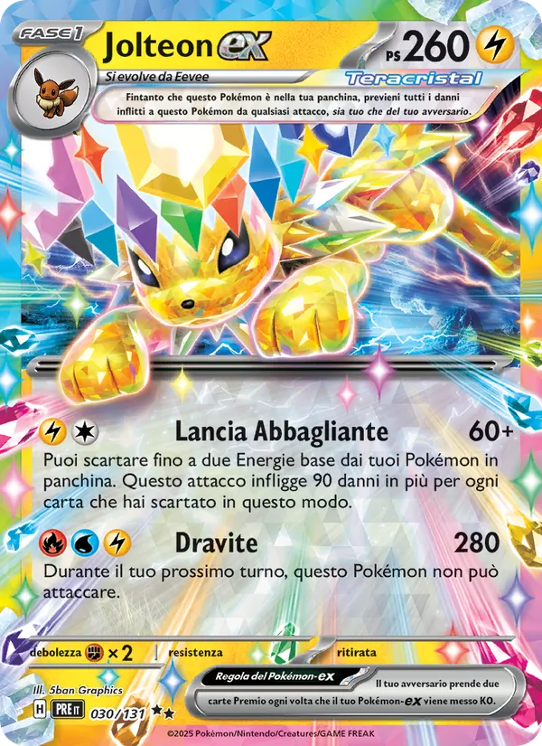 Carta Jolteon-ex dell'espansione Evoluzioni Prismatiche, numero 030/131