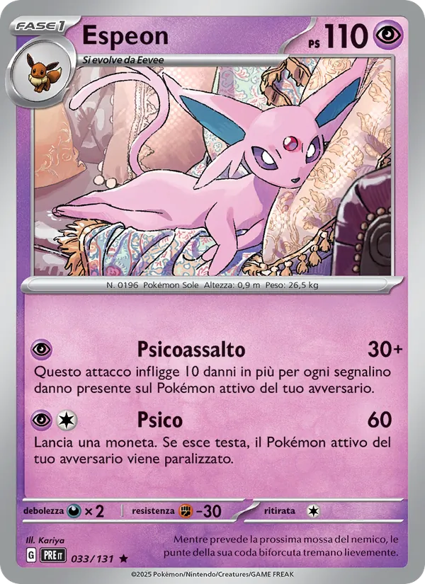 Carta Espeon dell'espansione Evoluzioni Prismatiche, numero 033/131