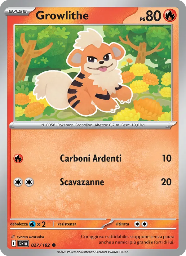 Carta Growlithe dell'espansione Rivali Predestinati, numero 027/182