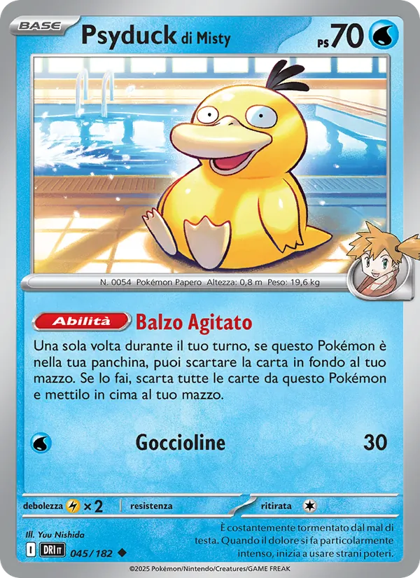 Carta Psyduck di Misty dell'espansione Rivali Predestinati, numero 045/182