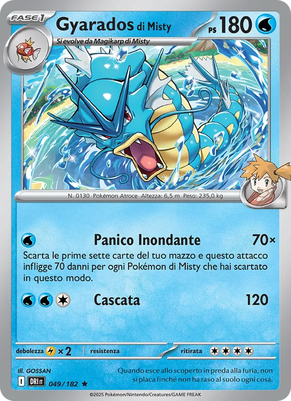Carta Gyarados di Misty dell'espansione Rivali Predestinati, numero 049/182