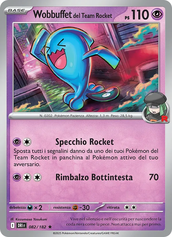 Carta Wobbuffet del Team Rocket dell'espansione Rivali Predestinati, numero 082/182