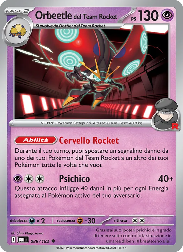 Carta Orbeetle del Team Rocket dell'espansione Rivali Predestinati, numero 089/182