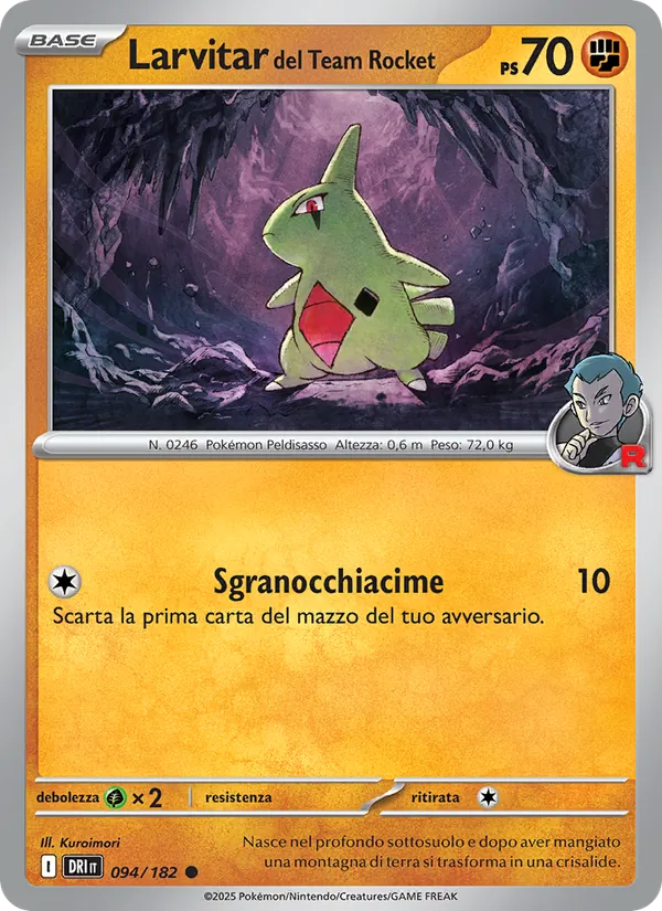 Carta Larvitar del Team Rocket dell'espansione Rivali Predestinati, numero 094/182