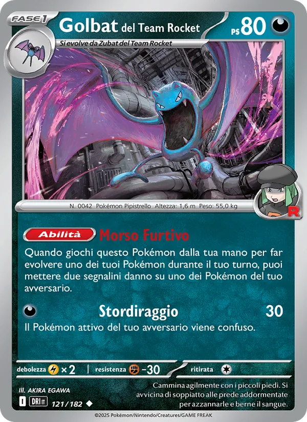 Carta Golbat del Team Rocket dell'espansione Rivali Predestinati, numero 121/182