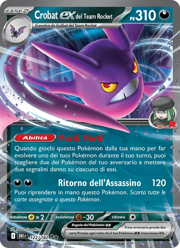 Carta Crobat-ex del Team Rocket dell'espansione Rivali Predestinati, numero 122/182