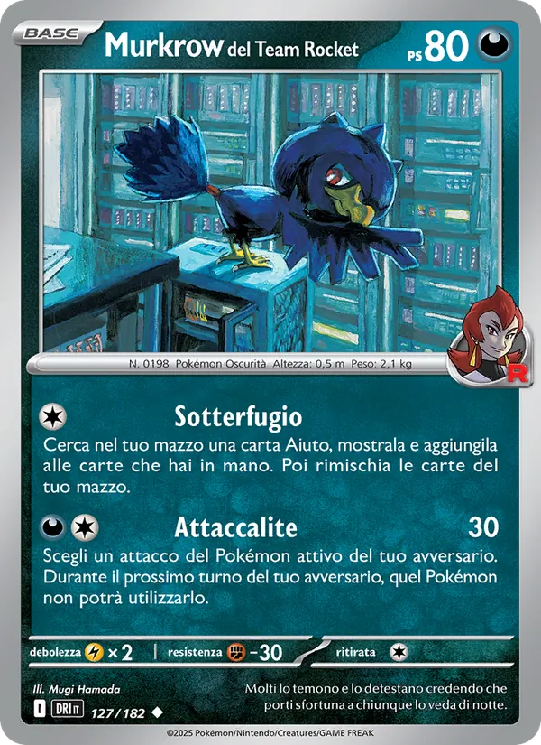 Carta Murkrow del Team Rocket dell'espansione Rivali Predestinati, numero 127/182