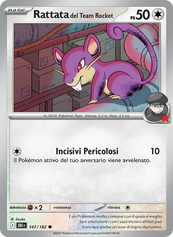 Carta Rattata del Team Rocket dell'espansione Rivali Predestinati, numero 147/182